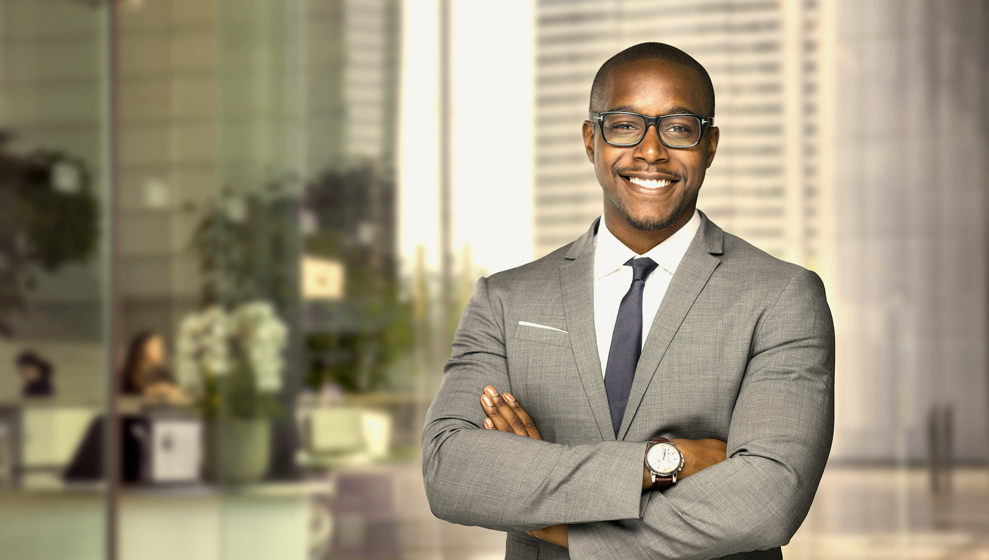business man standing in office building